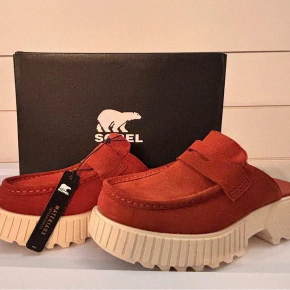 Sorel Women's Suede Ona Ave Penny Loafer Mule in Rust Suede NIB - Picture 1 of 4